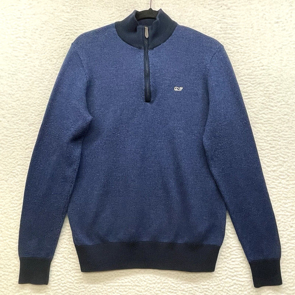 Vineyard Vines Sweater Mens Small Blue Hamilton Half Zip Wool Pullover Outdoor - Picture 1 of 12